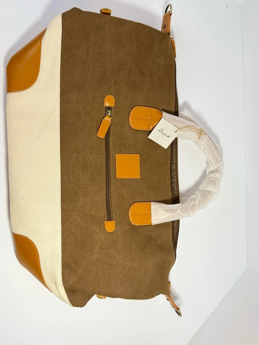 Brouk & Co Men's Canvas Duffel Bag in Brown and Cream with Tan Accents